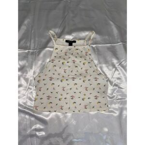 forever 21 white halter tank top flower design